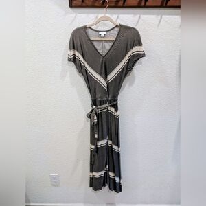 J. Jill Gray and Cream Midi Dress